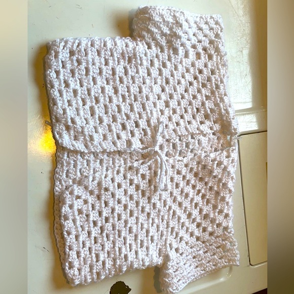 Soft, white hand made crochet cardigan cover up top. - Picture 2 of 2